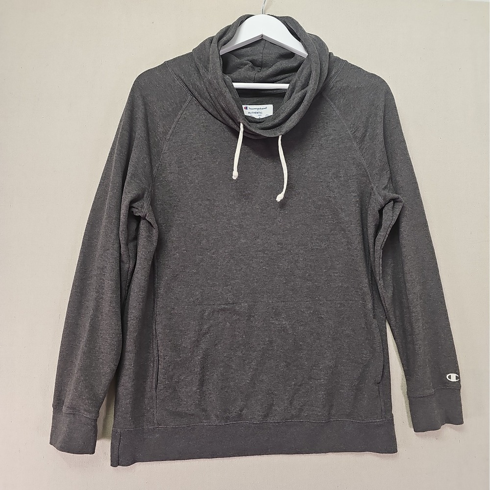 Champion Womens Large Gray Athletic Cowl Neck Sweatshirt Long Sleeve Pocket